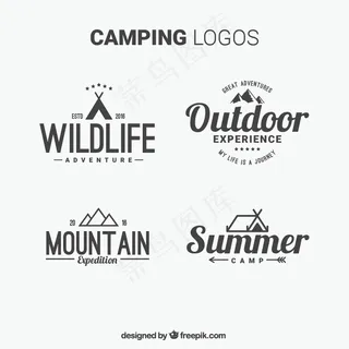 手绘的露营标志与印刷术