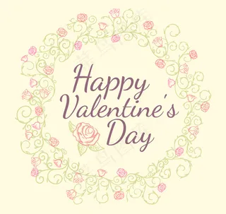 彩绘情人节玫瑰花环矢量图