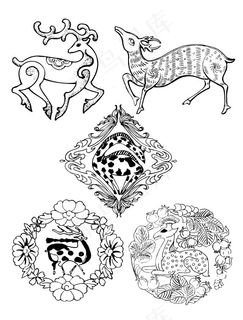 传统吉祥动物纹样梅花鹿