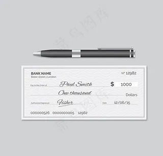 银行支票和签字笔图片
