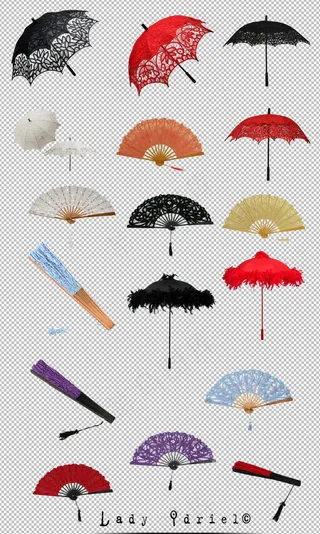 古代雨伞折扇素材免扣大图