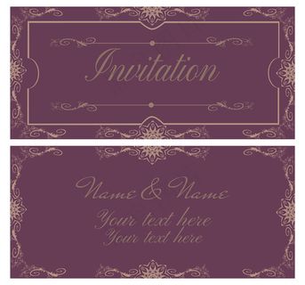 暗红色背景金色花纹婚礼请贴模板下载