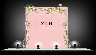 粉色森系婚礼迎宾背景