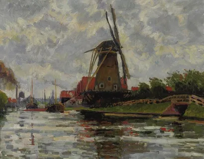 大风车油画图片