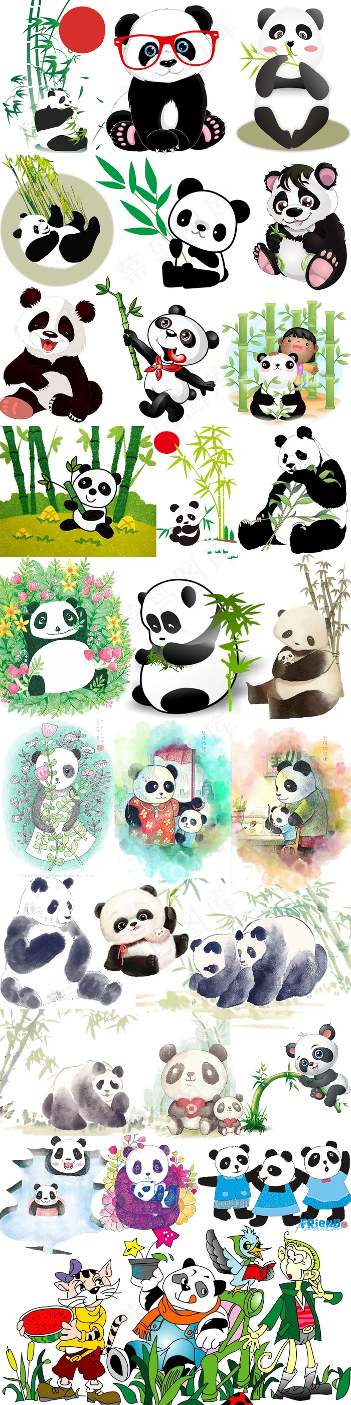 卡通手绘可爱熊猫竹子国宝图片png...(1024X4090(DPI:72))psd模版下载