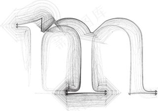 手绘插画矢量字体的字母M