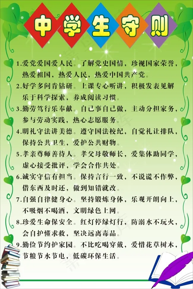 新中学生守则cdr矢量模版下载