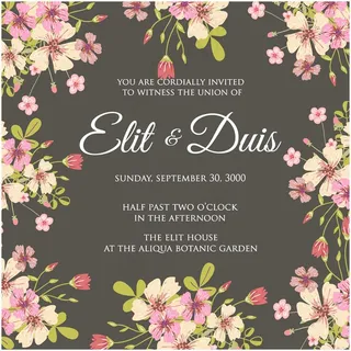 灰色背景花朵婚礼邀请卡矢量素材