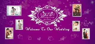 紫色浪漫婚礼舞台迎宾背景设计