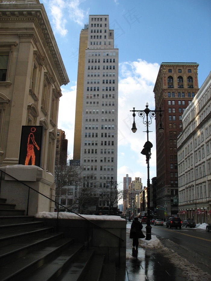 纽约 曼哈顿 钱伯斯街 冬季 街景...