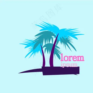 矢量 热带风格 椰树 文字 英文 ...