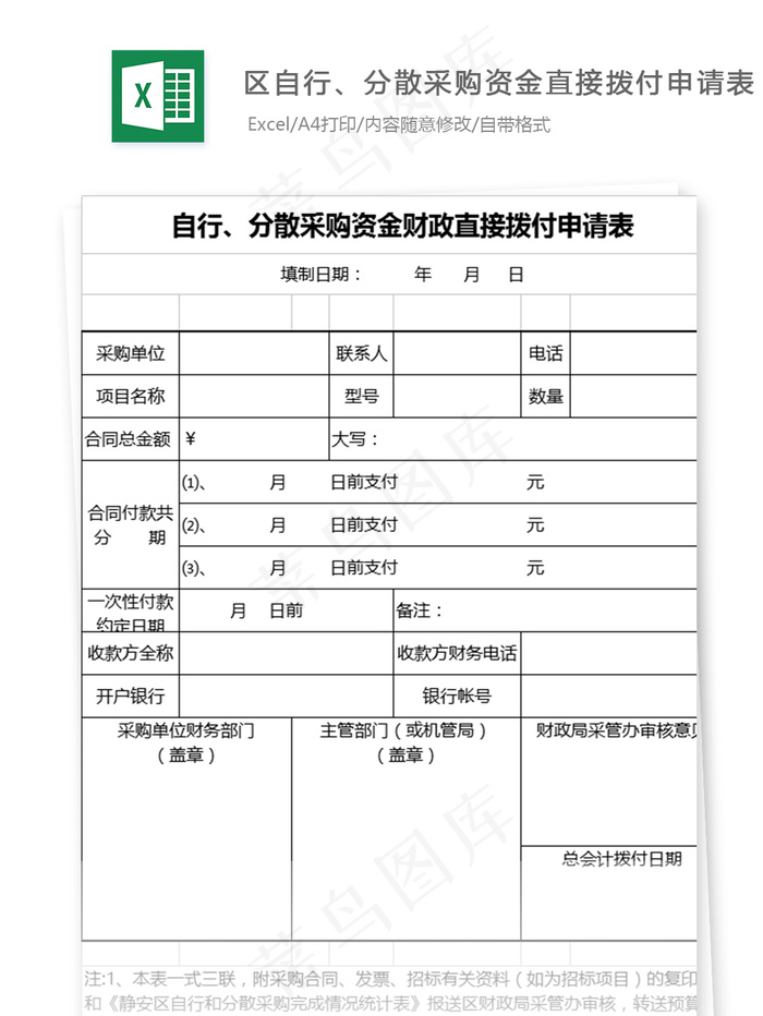 区自行、分散采购资金财政直接拨付申...