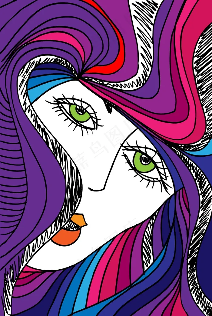 女人的脸矢量插画摘要素描eps,ai矢量模版下载
