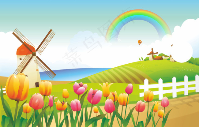 矢量彩虹花朵背景