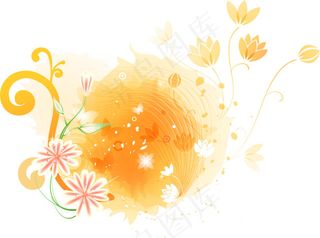 橙红衬对称花型点缀图层源文件