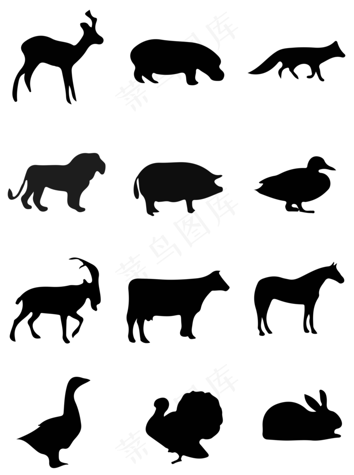 猪马牛羊动物定格剪影,免抠元素
