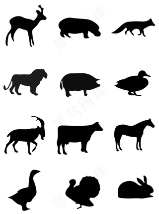 猪马牛羊动物定格剪影,免抠元素