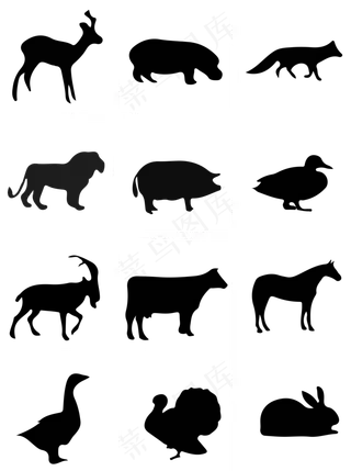 猪马牛羊动物定格剪影,免抠元素