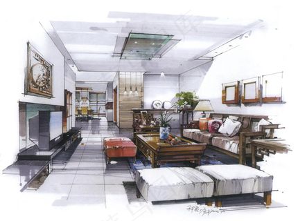 客厅室内设计手绘图片素材