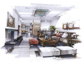 客厅室内设计手绘图片素材