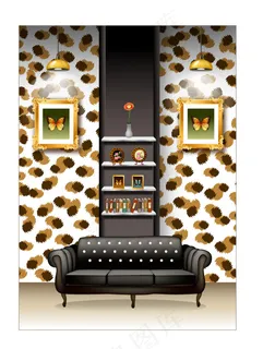 家居客厅背景墙效果图矢量素材