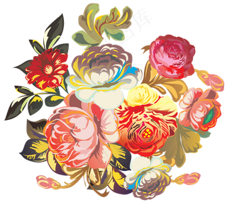 手绘中国花彩色牡丹花卉PNG元素