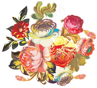 手绘中国花彩色牡丹花卉PNG元素