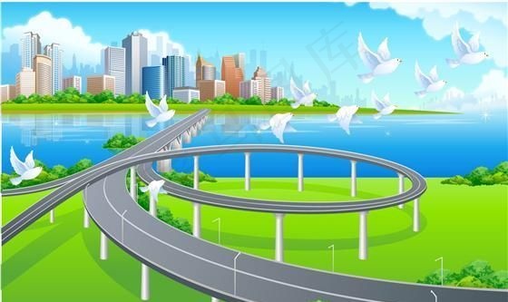 道路 美丽风景 矢量素材 ai格式...ai矢量模版下载