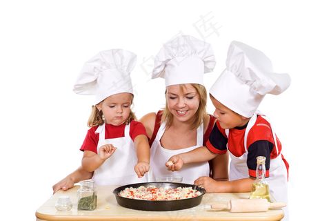 厨师装扮的大人小孩烹饪美食健康家庭情侣亲子素材