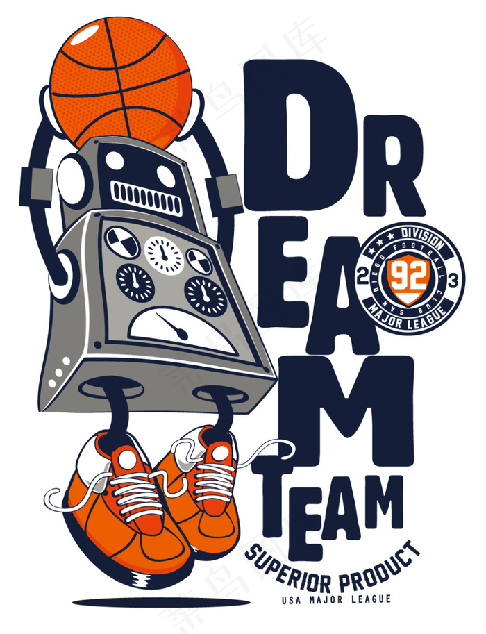 扣篮的机器人漫画T恤印花