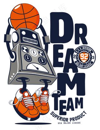 扣篮的机器人漫画T恤印花