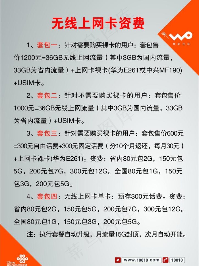 线上网卡资费 联通图片psd模版下载