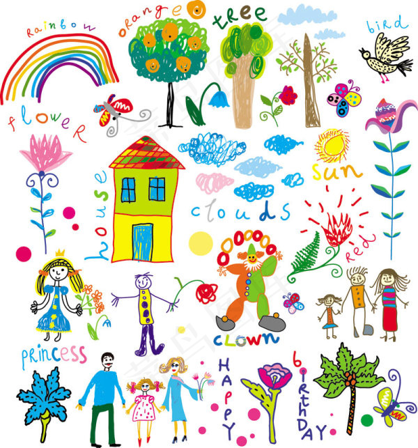 01的儿童卡通插画矢量素材