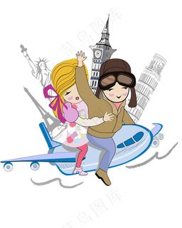 卡通环球旅行情侣