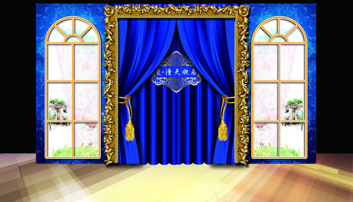 蓝色欧式门窗背景