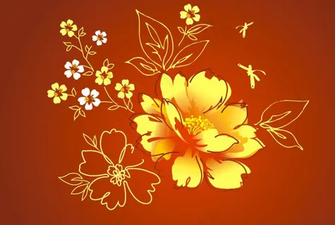 金色牡丹工笔画矢量素材 金色牡丹工笔画矢量素材