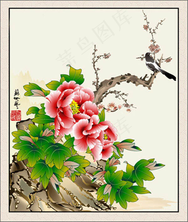 国画牡丹矢量素材