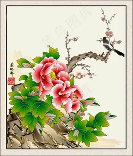 国画牡丹矢量素材 国画牡丹矢量素材
