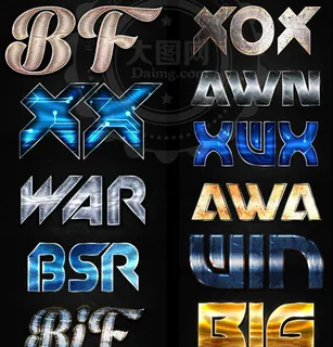 12款颓废金属质感艺术字PS样式