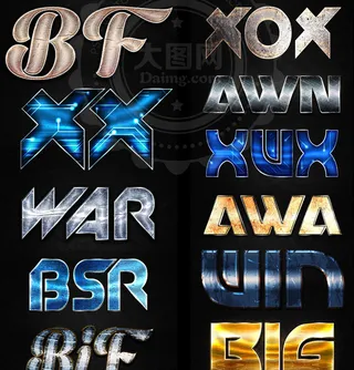 12款颓废金属质感艺术字PS样式