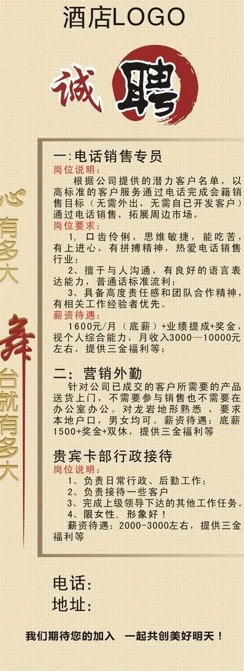 酒店高档招聘诚聘海报图片
