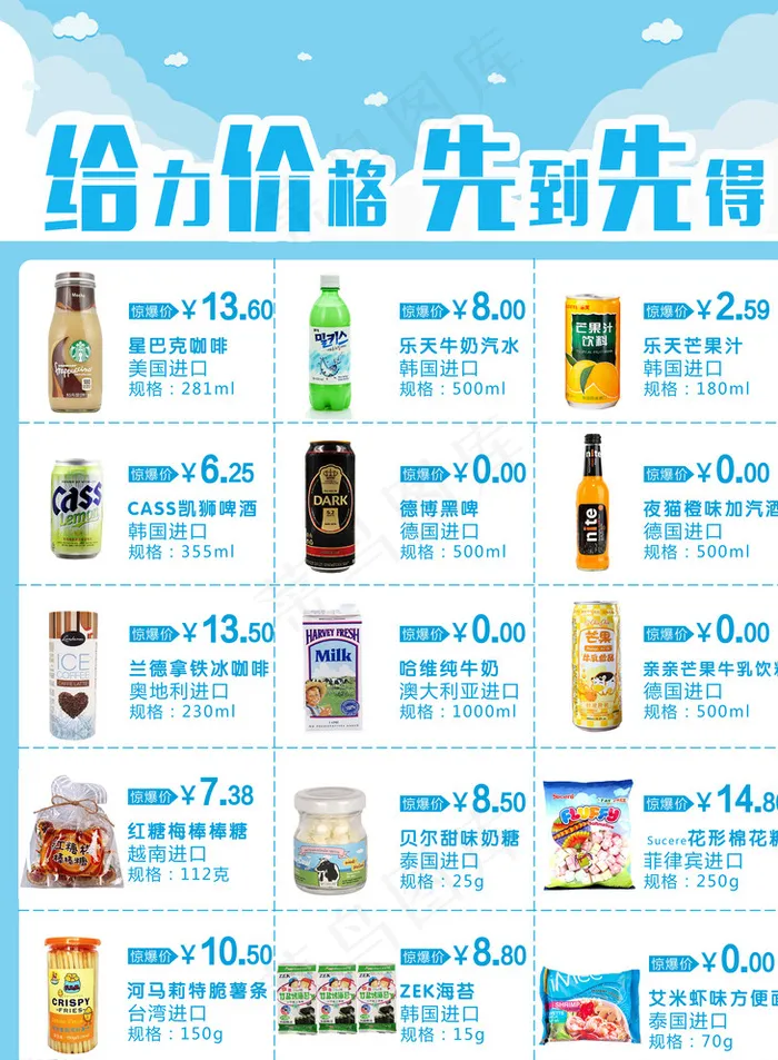 进口食品宣传单页图片psd模版下载