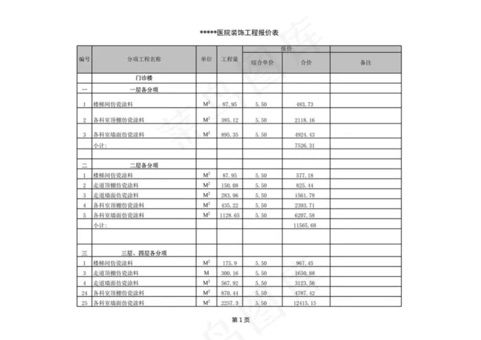 第十六套医院装修预算