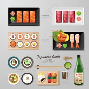 扁平化日本料理矢量图图片