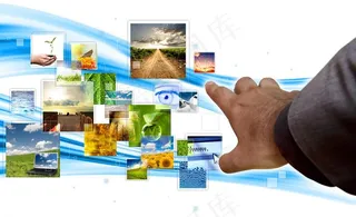 手指点击交错叠加的图像图片