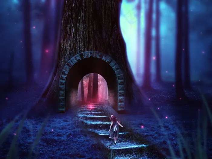 小孩走入奇幻森林(4724X2657(DPI:30))psd模版下载