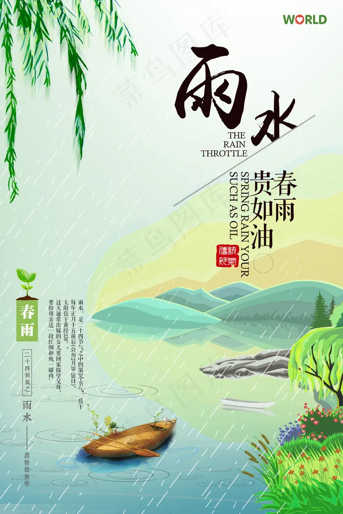 绿色二十四节气雨水宣传海报(3543X5315(DPI:150))psd模版下载