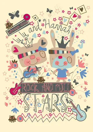 卡通动物印花素材