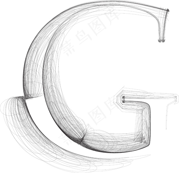 手绘字体字母G矢量插画