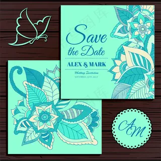 花朵婚礼卡片设计素材图片